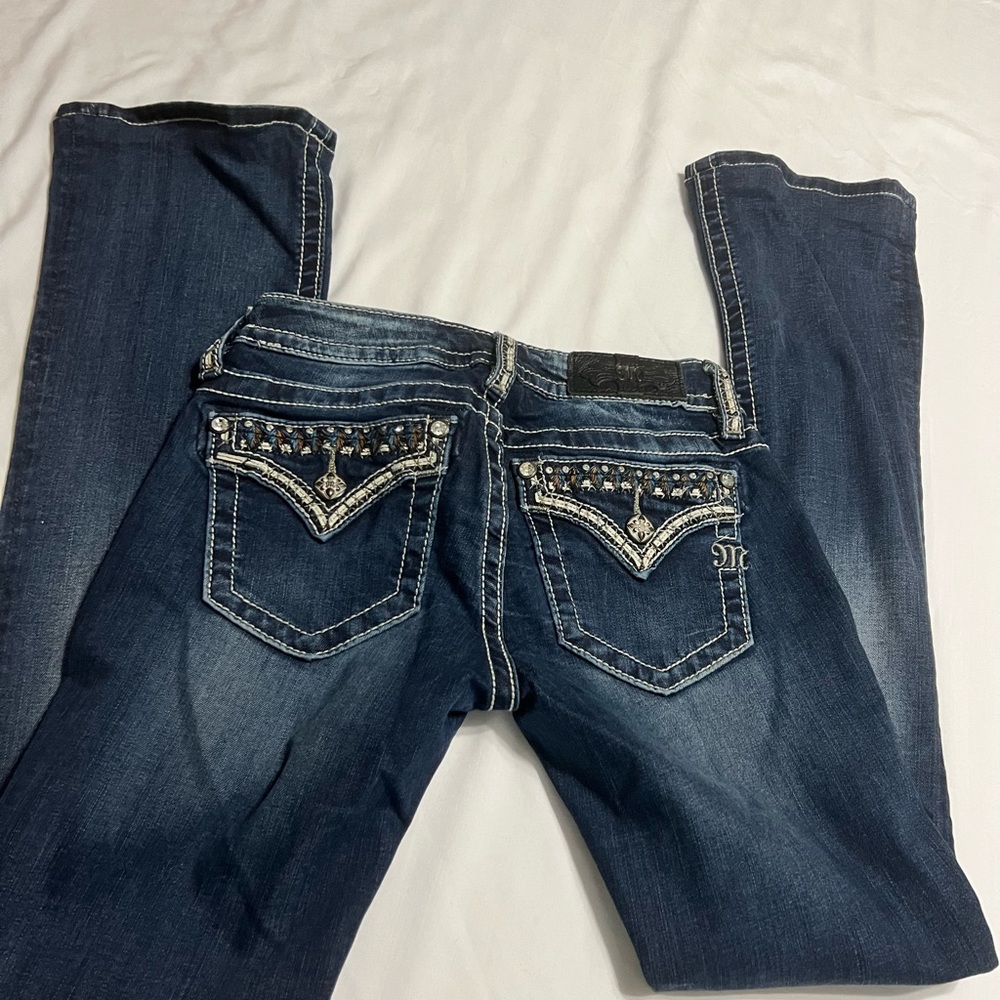 Miss Me Blue Boot Cut Jeans with Elegant Stitching